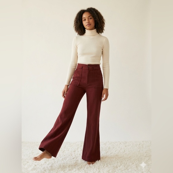 Free People Pants - Free People Flare Wide-Leg Pants High Rise Wine Y2K Size 2 Woman’s